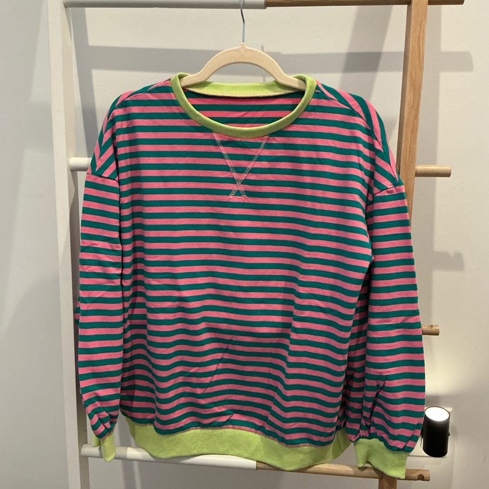 Amazon Striped Pink and Green Sweater